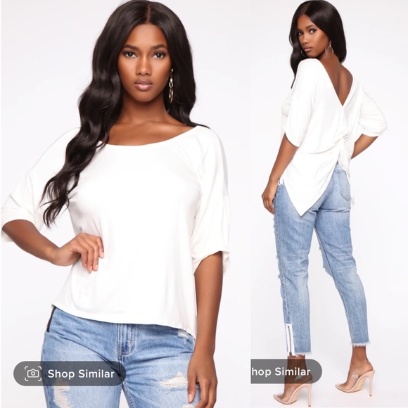 Fashion Nova White Twisted Up Short Sleeve Scoop Neck Twisted Back Top Shirt - Picture 1 of 13